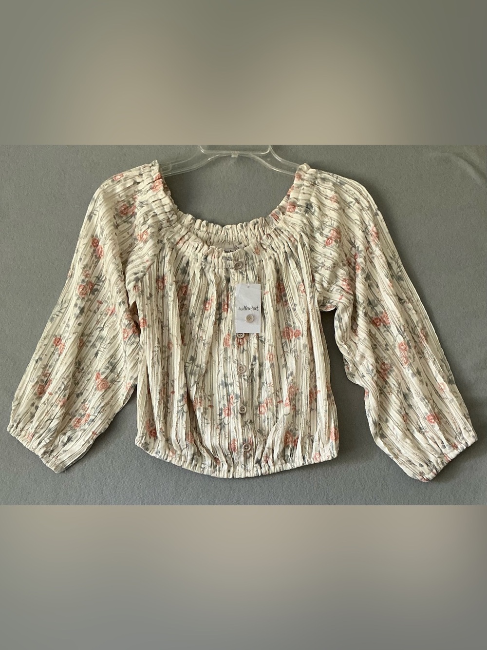 Willow & Root Boho Cottagecore Off Shoulders Floral Cropped Top M Peasant NWT